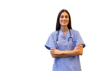 Young Latina nurse wearing medical scrubs