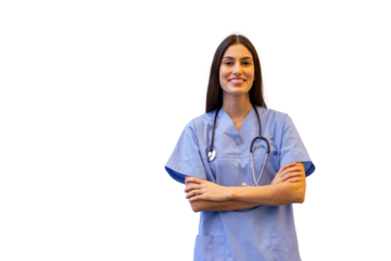 Young Latina nurse wearing medical scrubs