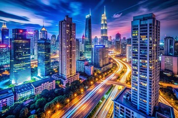 Fototapeta premium Modern City Nightscape: Transition & Urban Renewal