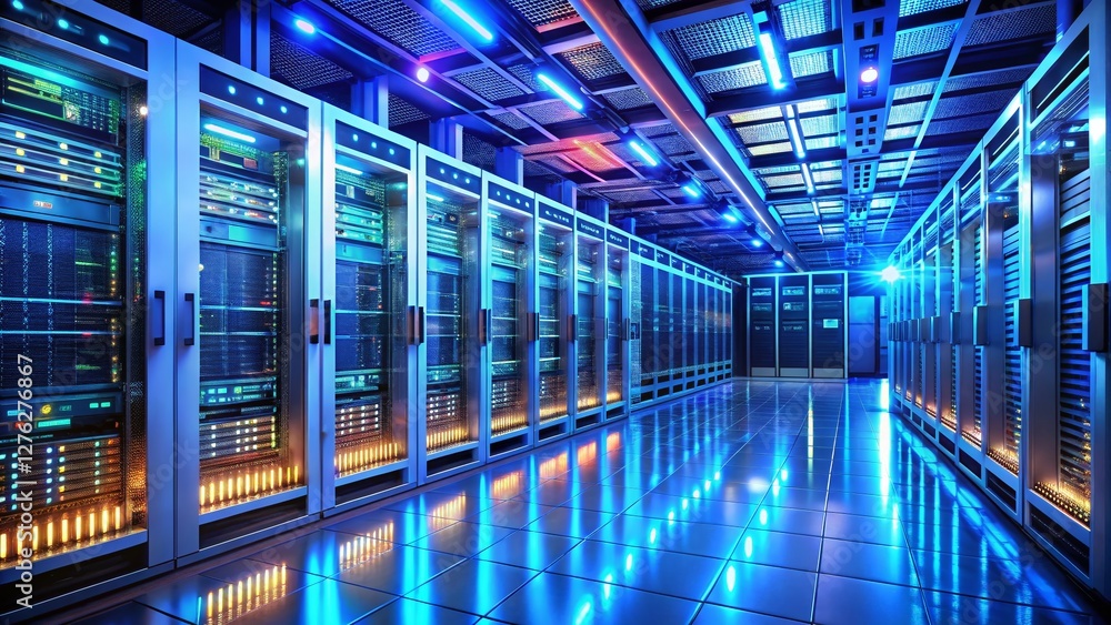 Aufkleber modern data center server room: high-tech network infrastructure and cooling systems
