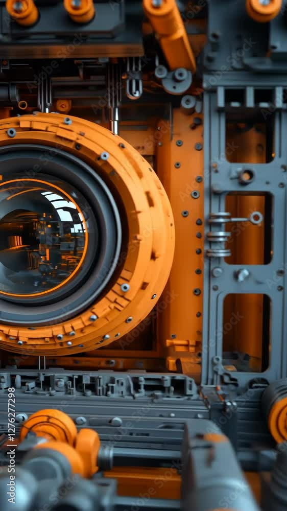 Aufkleber Mechanical intricacies showcase vibrant orange elements in a futuristic design setting with intricate details