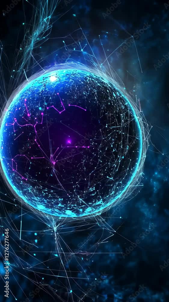 Aufkleber colorful abstract representation of a digital globe with connecting lines in a dark atmosphere