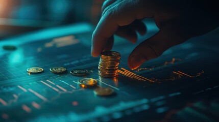Conceptual Financial Analysis with Stacked Coins on a Business Chart Highlighting Economic Growth Trends and Investment Opportunities