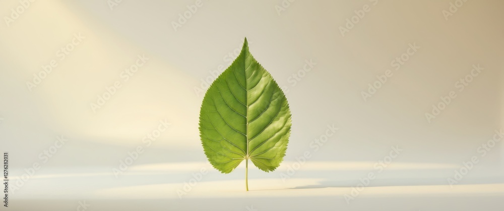 Poster green leaf isolated on light background with soft shadows showing natural texture and detail of leaf