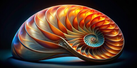 Mysterious Night: Isolated Nautilus Shell, Dark Background, Dramatic Lighting, Ocean Theme Stock Photo