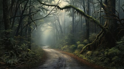 Obraz premium morning forest road