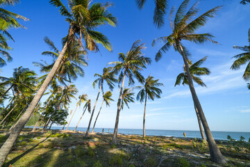 View of Chao Sam Phraya Beach, Pran Buri District, Prachuap Khiri Khan Province, Thailand, taken on...