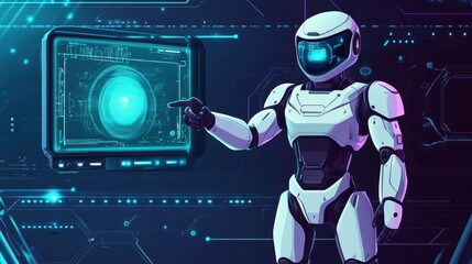 High tech background template design with theme of humanoid robot.