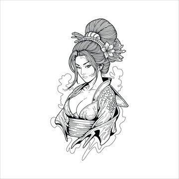 Japanese geisha kimono artwork vector illustration