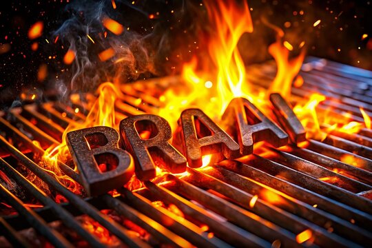 Nighttime Braai: Glowing Embers Through Cutout Grill - 3D Render Stock Photo