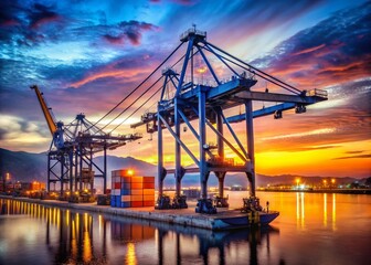Obraz premium Novorossiysk Port Evening: Crane & Shipping Containers, Russia, March 2021