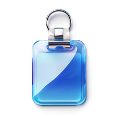 Fototapeta premium Stylish Transparent ID Badge with Blue Swirl Design and Silver Clip – Modern Name Tag Holder for Work and Events