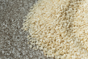 Raw white sesame seeds natural texture