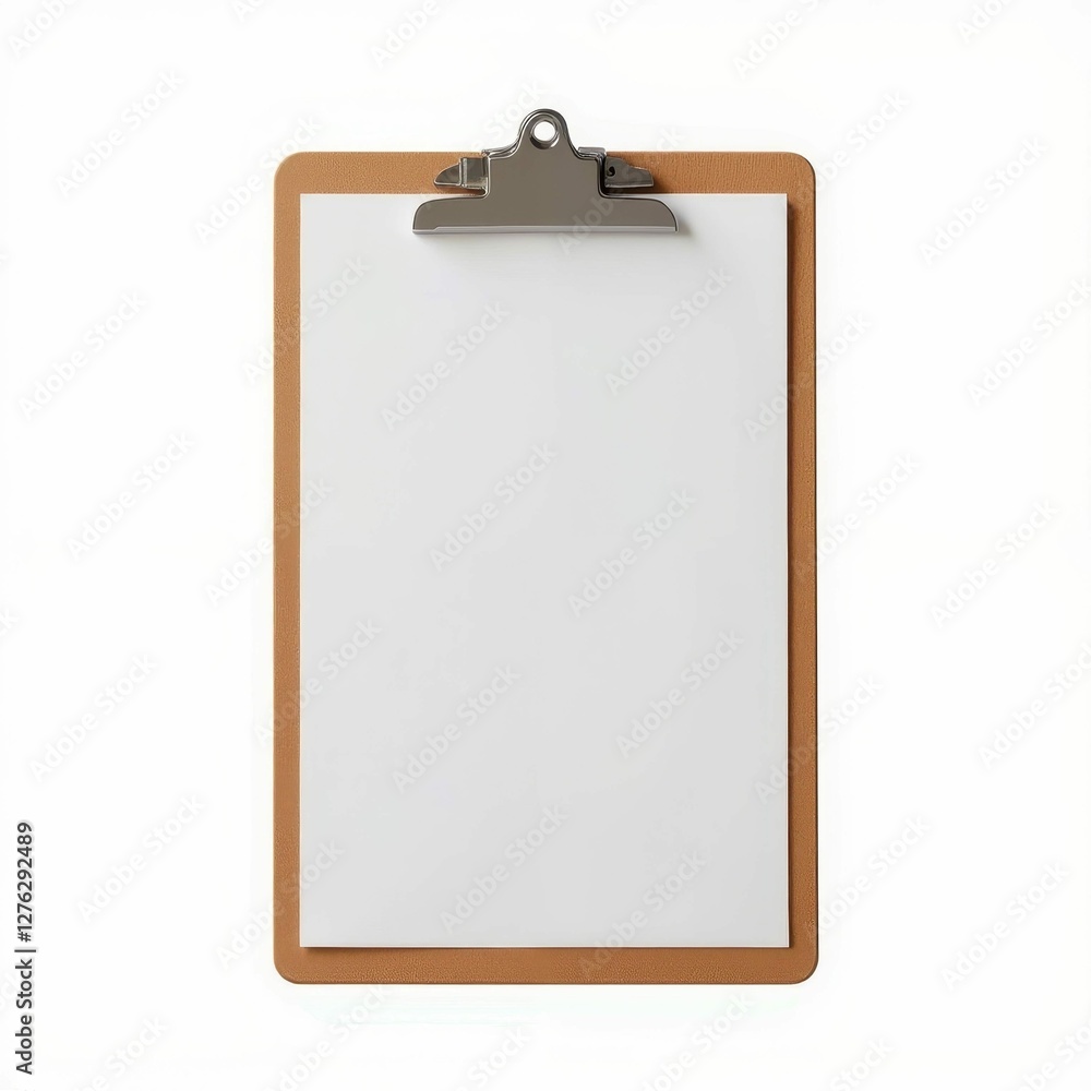 Poster simple clipboard with blank white sheet paper ready for notes list or document ready to use template