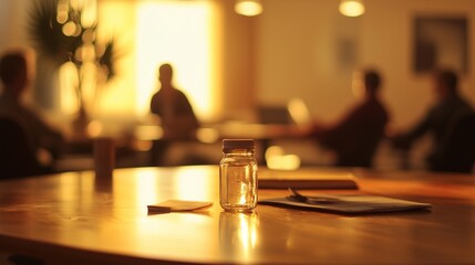 Silhouette of business people in a meeting room. A round table of people are brainstorming. Working ideas for a job in an office. Outline of professionals in lifestyle a conference room.