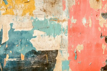 Weathered Layers of Paint on an Old Wall with Textural Variations and Color Contrasts