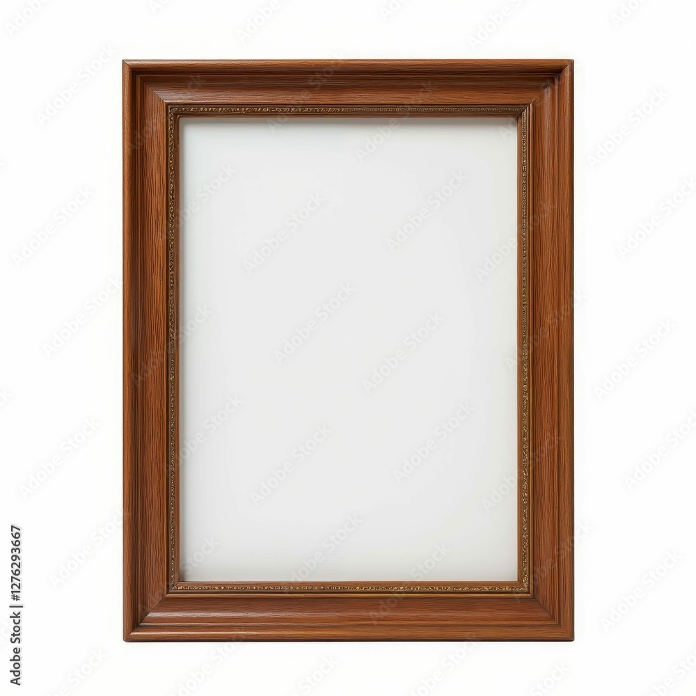 Poster classic empty wooden frame with golden inner border displaying simplicity and elegance on white back