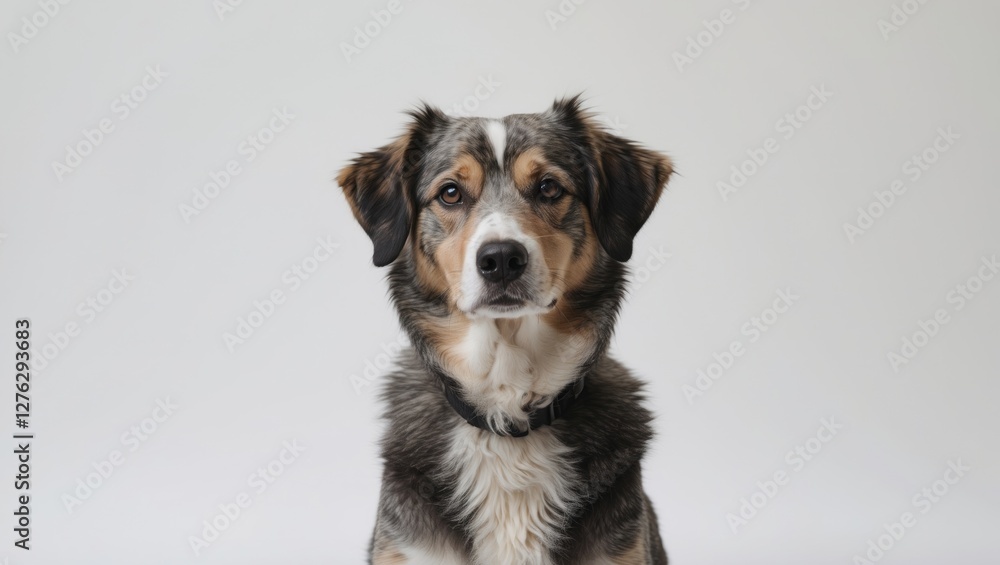 Aufkleber aussie shepherd dog with distinct fur pattern and alert expression against a plain white background.