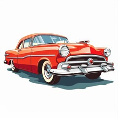 A vintage red car with chrome trim and a chrome hubcap