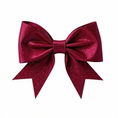 Elegant Crimson Ribbon Bow Shimmering with Subtle Glitter Accents for Festive Occasions and Gift Wrap