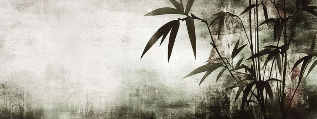 A Chinese painting featuring bamboo and white walls