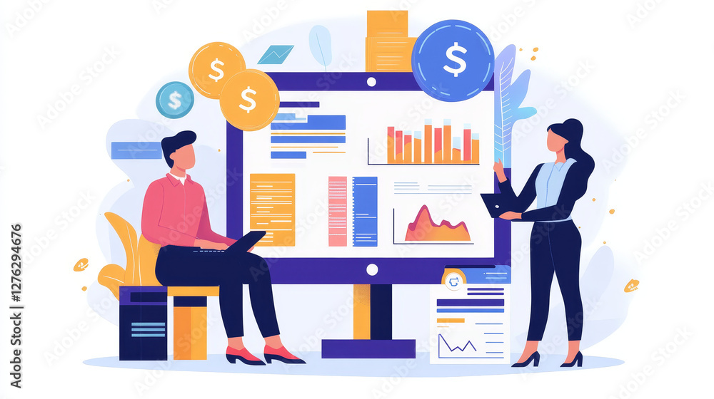 Poster startup and strategy web busines icon set for websites ui management finance start up vector illustr
