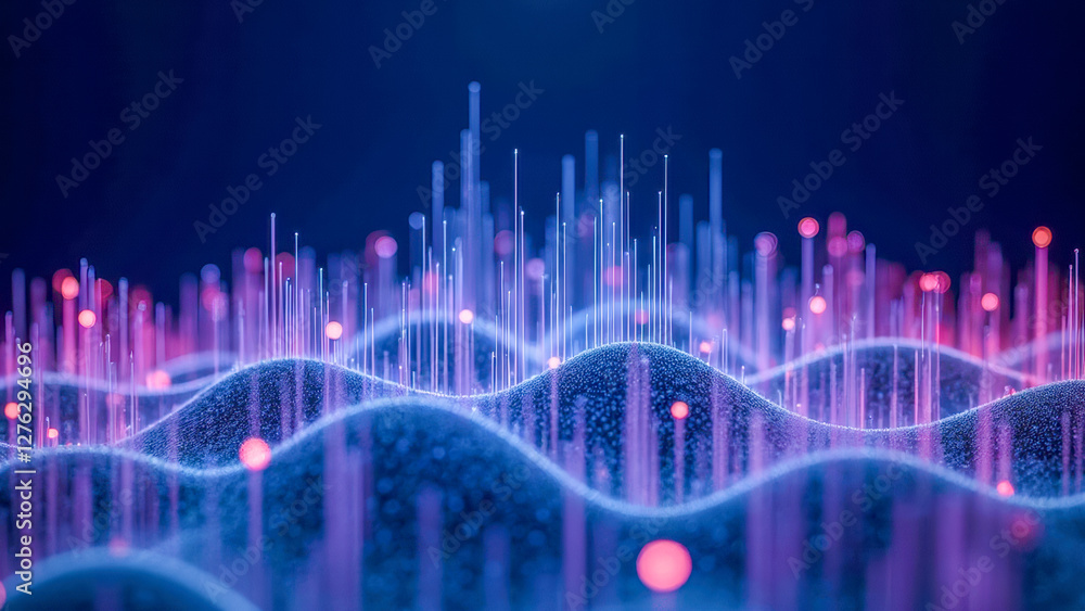Aufkleber abstract representation of digital sound waves with vibrant colors and glowing elements on a dark ba