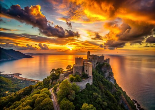 Panoramic Silhouette: Castle Arechi & Gulf of Salerno Sunset