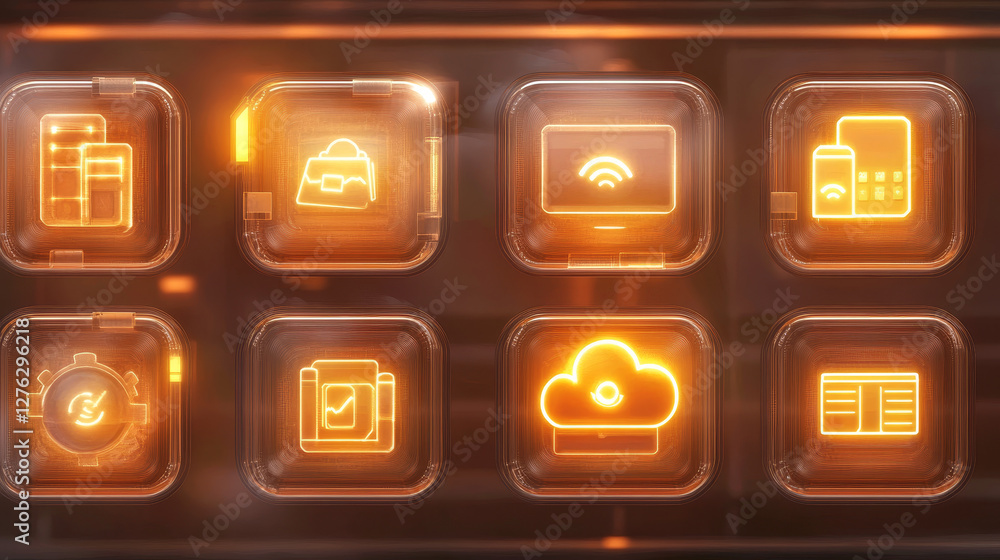 Poster thin lines connection icons outline set of big data center group cloud computing system internet pro