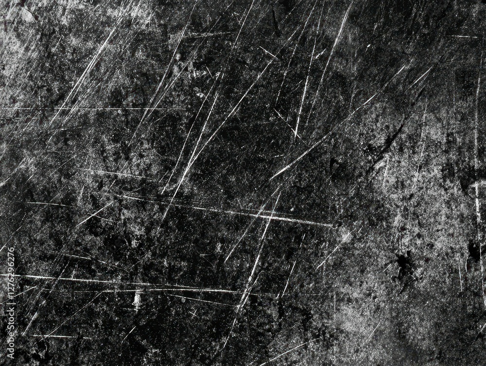 Poster abstract composition of scratches and textures over rough dark surface showing surface damage