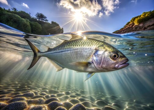 Majestic Kingfish: Stunning Caballa Photo, Ocean Fish, Underwater Scene, Rule of Thirds Composition, Sport Fishing, Big Game Fishing, Saltwater Fish, Pacific Ocean, Atlantic Ocean, Indian Ocean