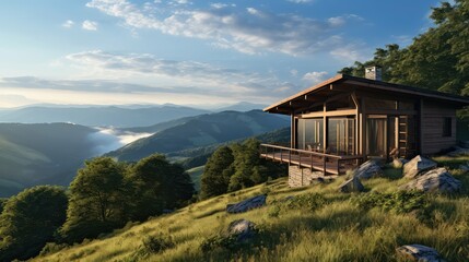 hillside wood cabin
