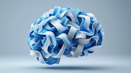 Blue and white ribbon brain on gray background