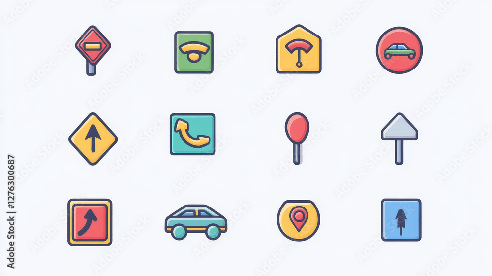 Aufkleber navigation direction maps sign traffic and more thin line icons set vector illustration