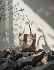 totebag placed on natural rocks