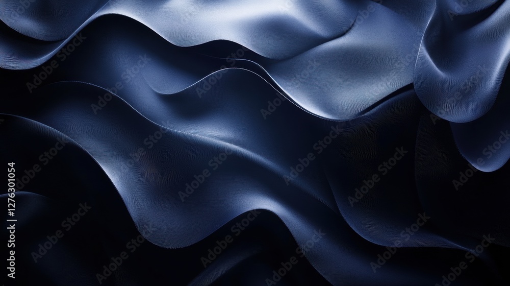 Poster abstract blue satin fabric waves creating elegant flowing pattern in soft light