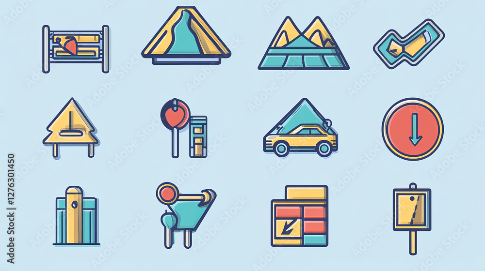 Poster navigation direction maps sign traffic and more thin line icons set vector illustration