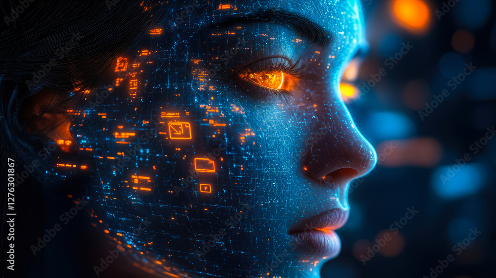 Poster futuristic ai integration in digital environments depicting advanced technology and artificial intel