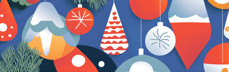 Obraz premium Christmas balls, spruce trees, and stars, Christmas decorations