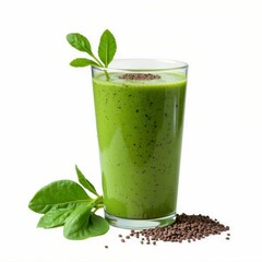 Vibrant Green Smoothie with Spinach Leaves and Chia Seeds for a Healthy Refreshment Drink