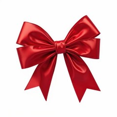 Fototapeta premium Shiny Red Decorative Bow Ornament Festive Celebration Object Decoration Item Present Ribbon Isolated