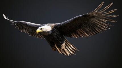 Obraz premium Majestic bald eagle in flight against dramatic dark sky
