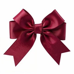 Elegant Crimson Ribbon Bow Isolated Against Plain Backdrop Festive and Decorative Craft Element