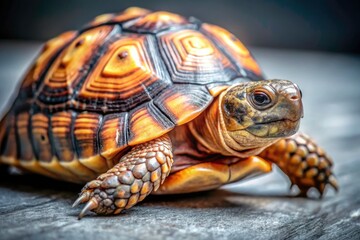 Obraz premium Tilt-Shift Tortoise Macro Photography: Blurry Shell, Black Background, Reptile Close-up