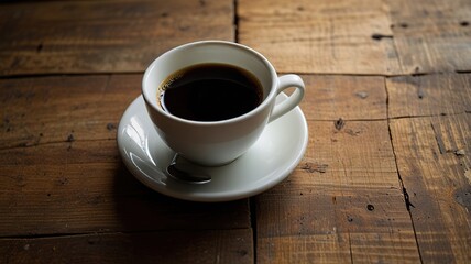 Obraz premium Coffee cup on old kitchen table