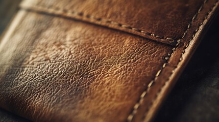 Close Up of Stitched Brown Leather Texture for Product Display