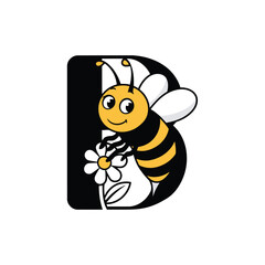 Bee Logo with Letter 'B' Creative Design Vector illustration.