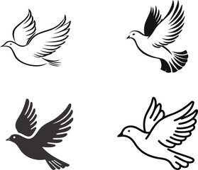 Minimalist Easter 2025 dove icon, flying posture, simple lines, monochrome, peace symbol style