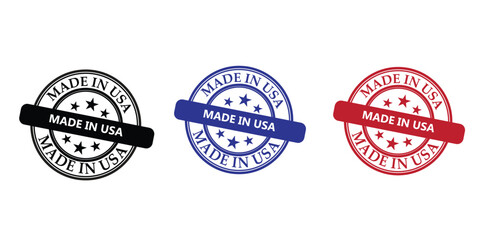 set of made in usa stamps, usa label, american flag and label logo on vector illustration.