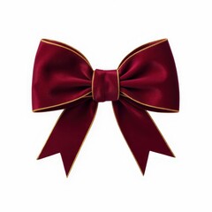 Luxurious maroon bow with golden edges resting elegantly on a pristine white backdrop of sophistication